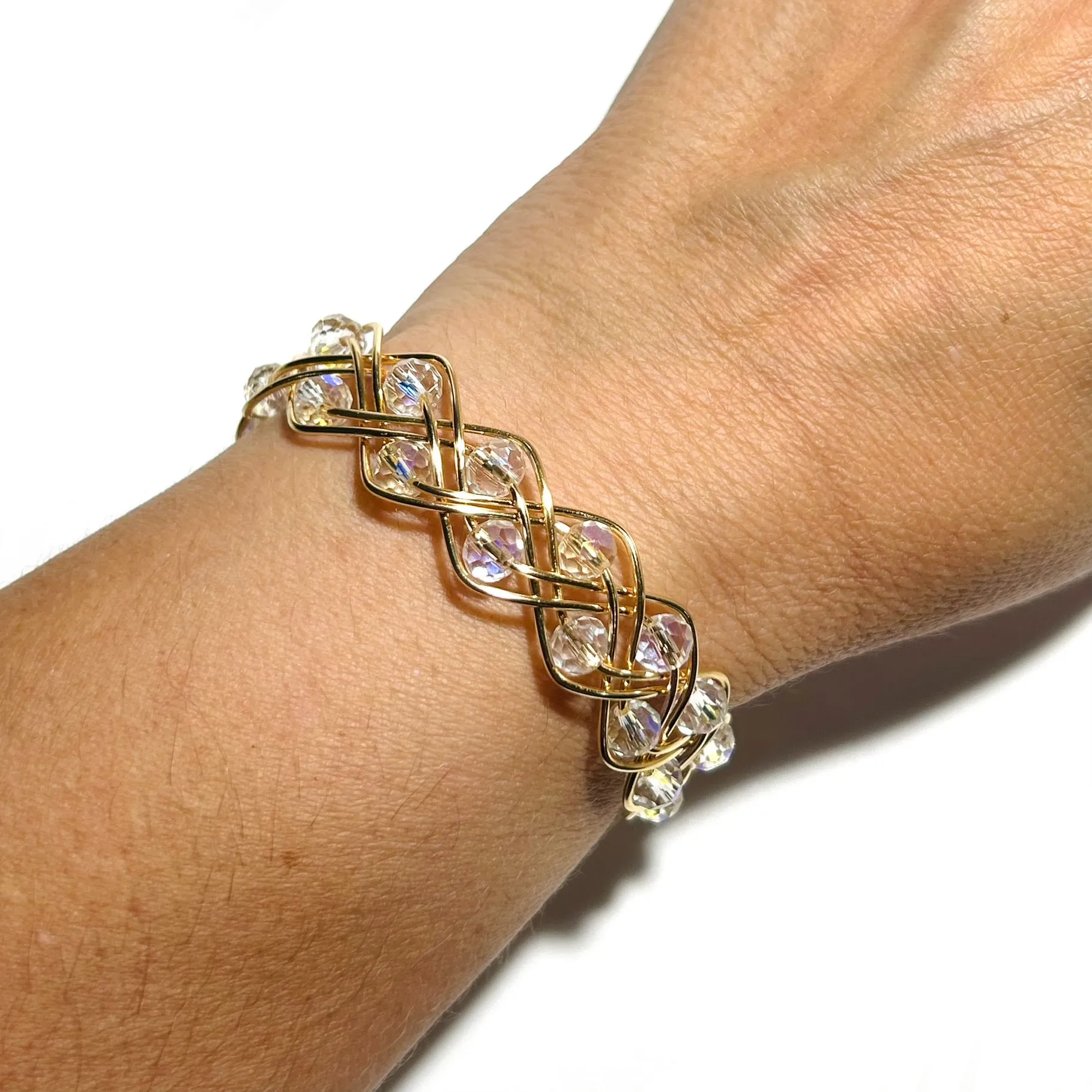 Clear AB Double Braid Wave Rondelle Crystals Bracelet