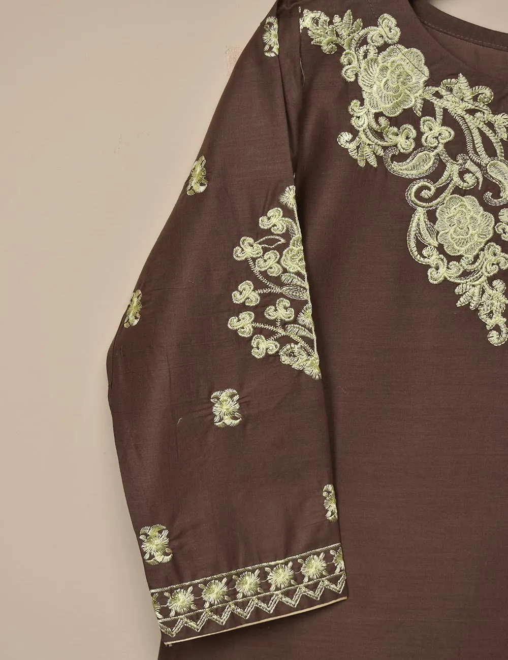 Cotton Embroidered Stitched Kurti - Cosmic Ray (T20-050B-Brown)