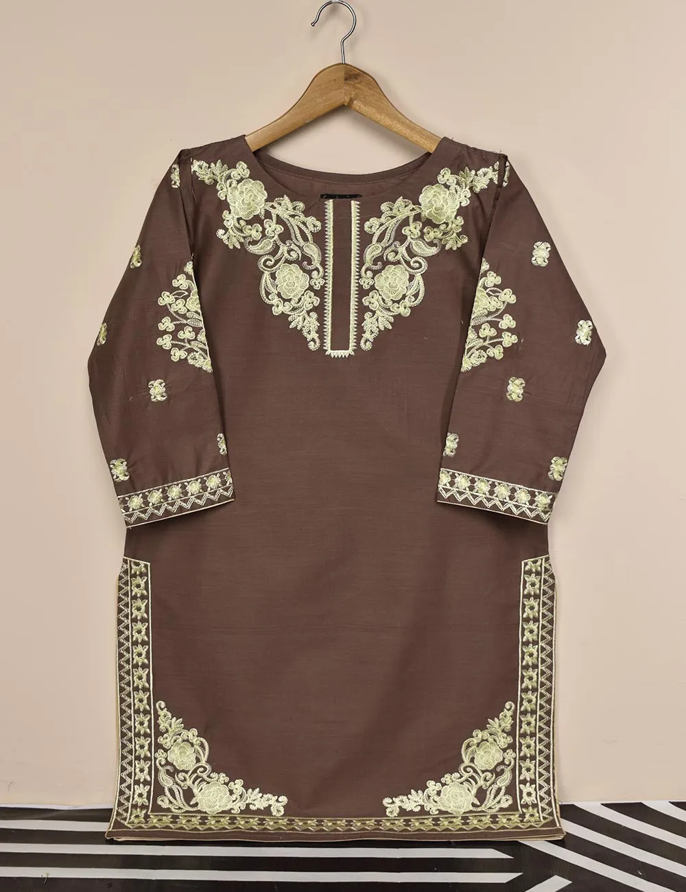 Cotton Embroidered Stitched Kurti - Cosmic Ray (T20-050B-Brown)