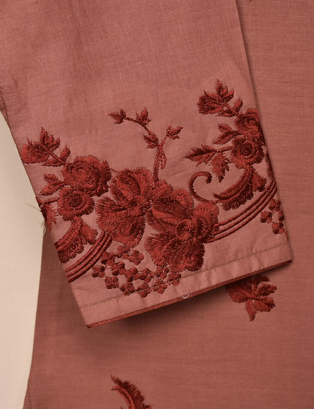 Cotton Embroidered Stitched Kurti - Elegant Hibiscus (T20-061A-Blush)