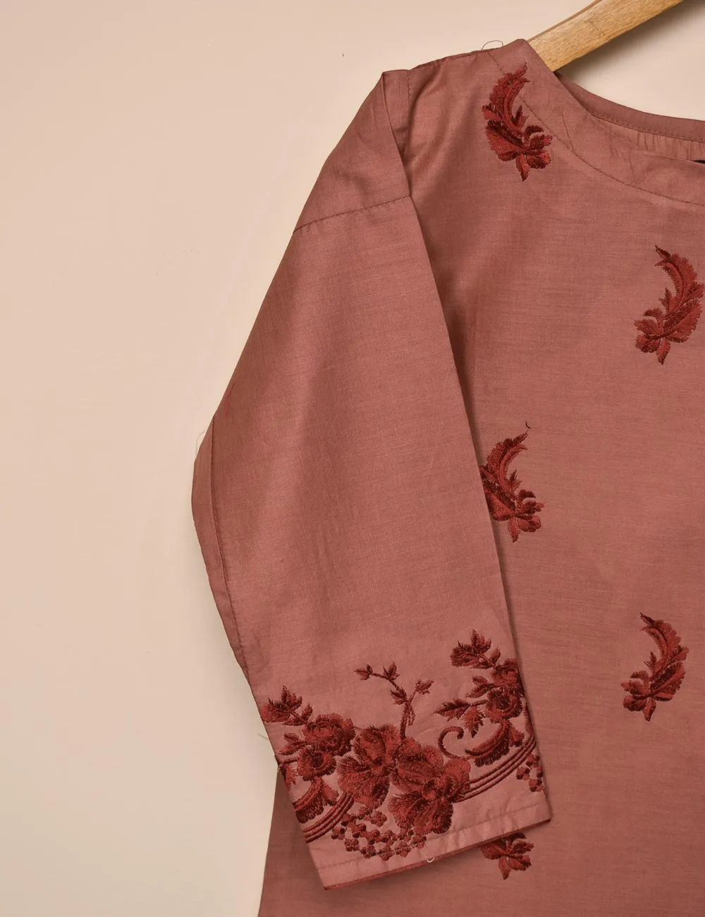 Cotton Embroidered Stitched Kurti - Elegant Hibiscus (T20-061A-Blush)