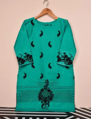 Cotton Embroidered Stitched Kurti - Elegant Hibiscus (T20-061B-SeaGreen)