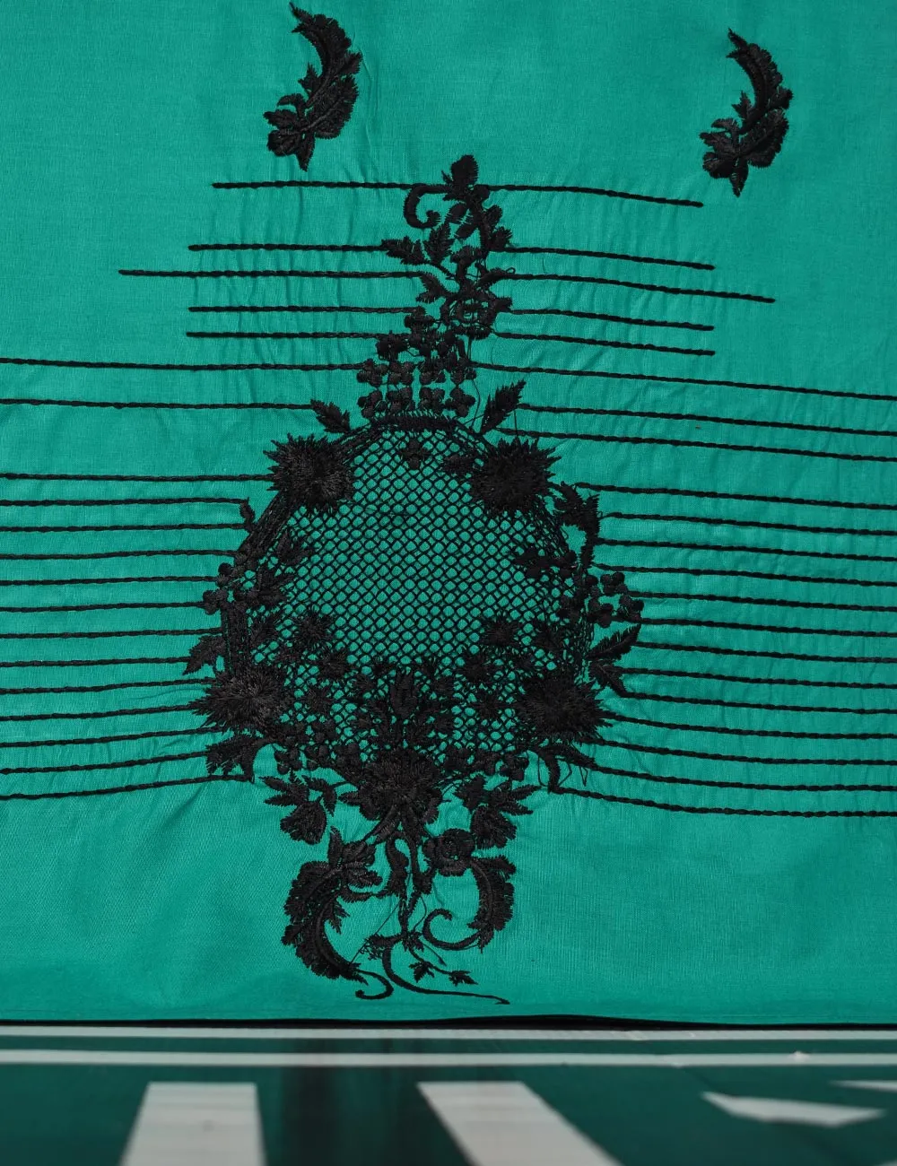 Cotton Embroidered Stitched Kurti - Elegant Hibiscus (T20-061B-SeaGreen)