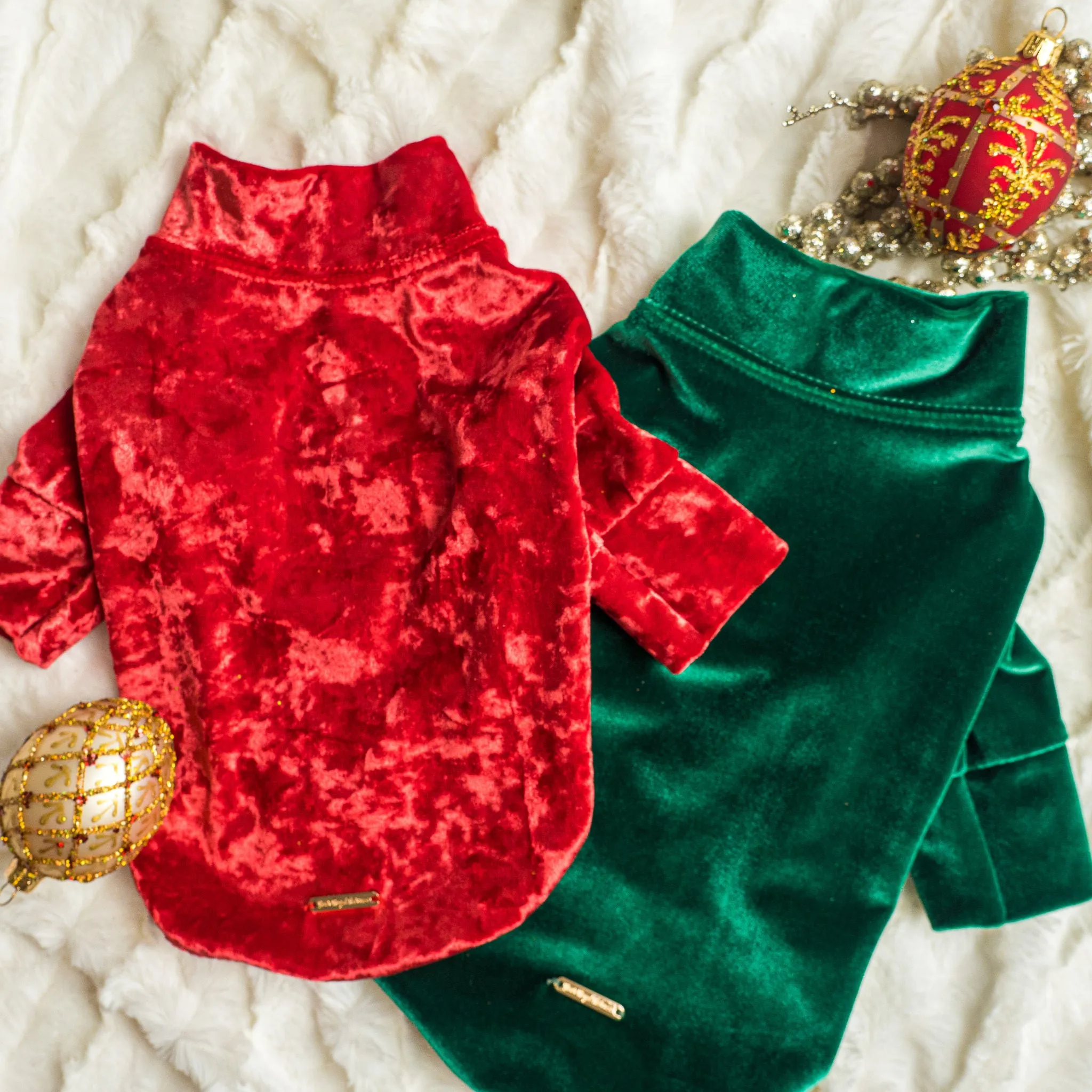 Crushed Velour Long Sleeve Dog Top in Red