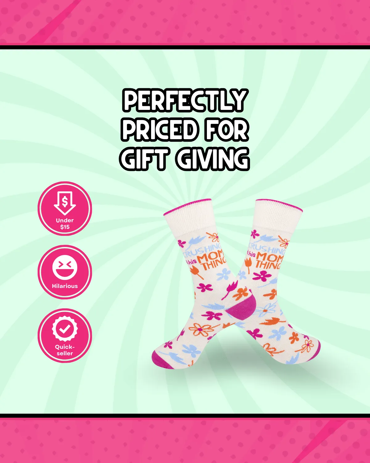 Crushing This Mom Thing Socks| Gift for Mom | Funny Socks
