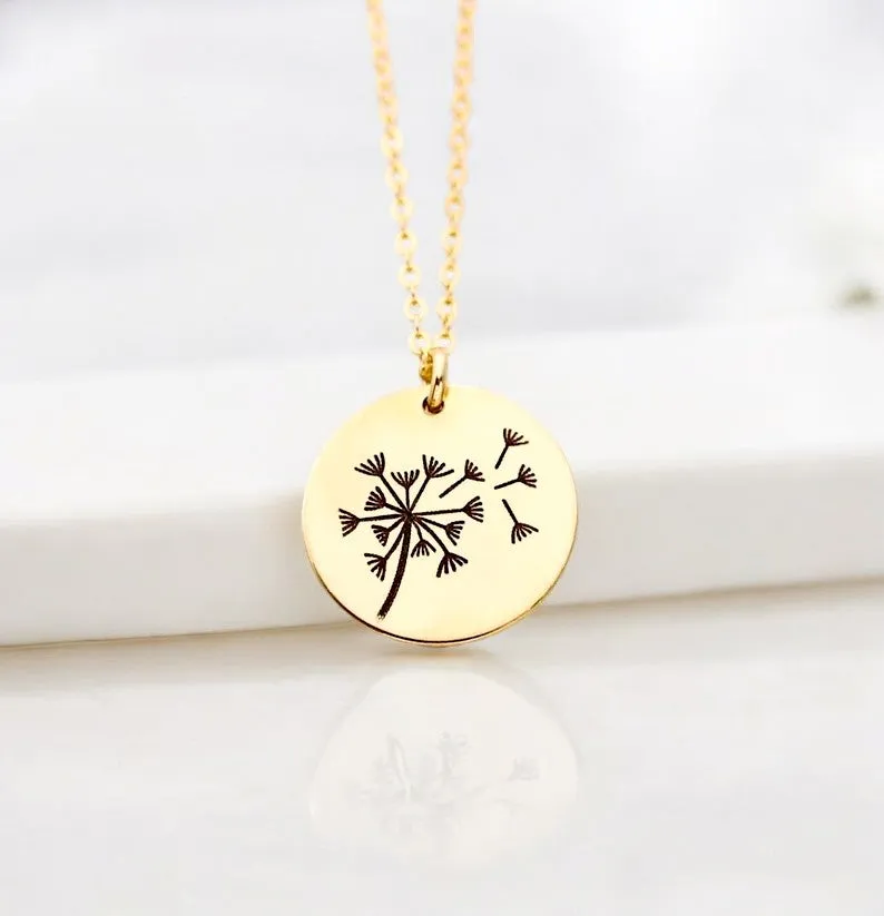 Dandelion Pendant Necklace, 5/8" Disc