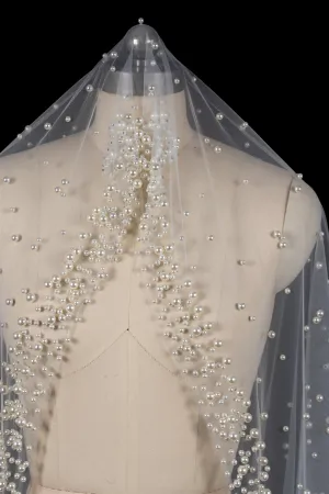 Deirdre Simple Long Tulle With Pearls Wedding Veils
