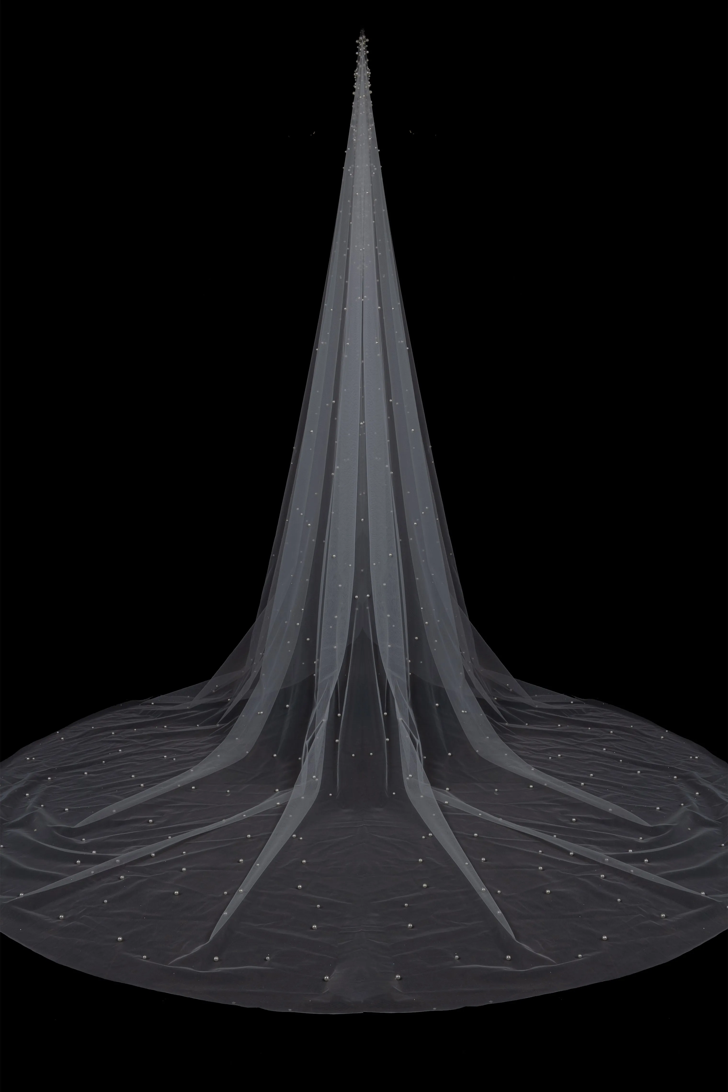 Deirdre Simple Long Tulle With Pearls Wedding Veils