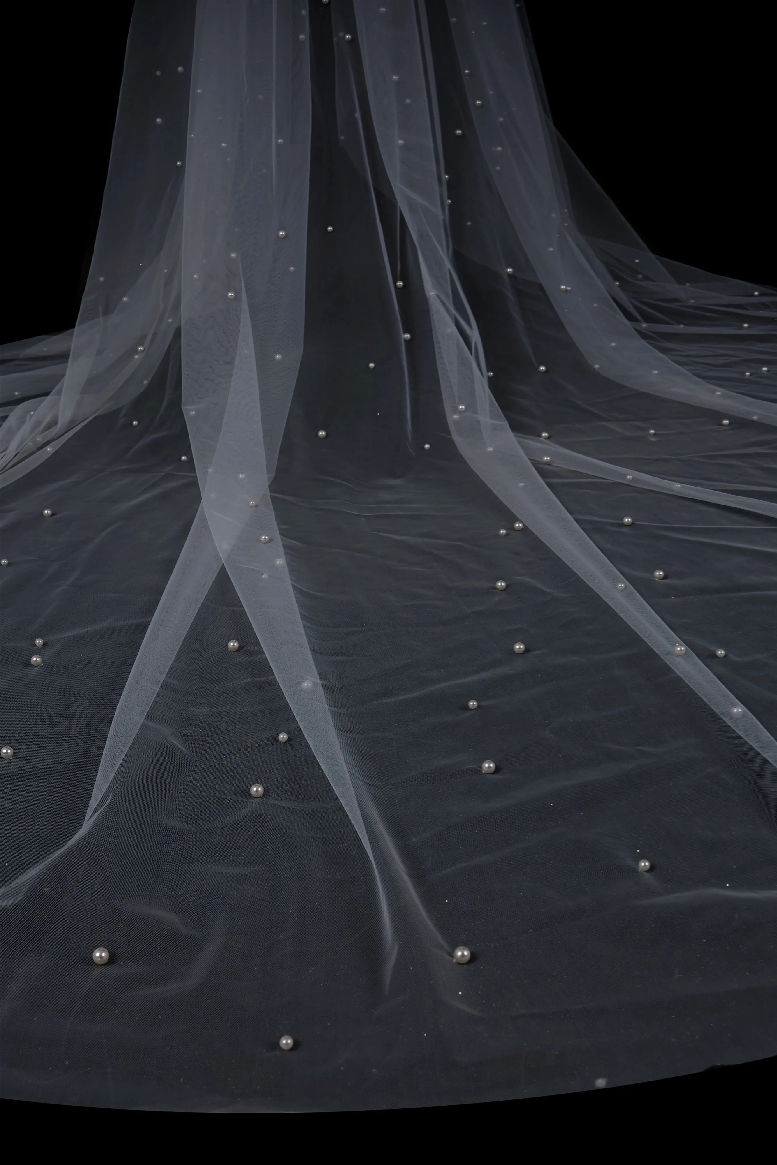 Deirdre Simple Long Tulle With Pearls Wedding Veils