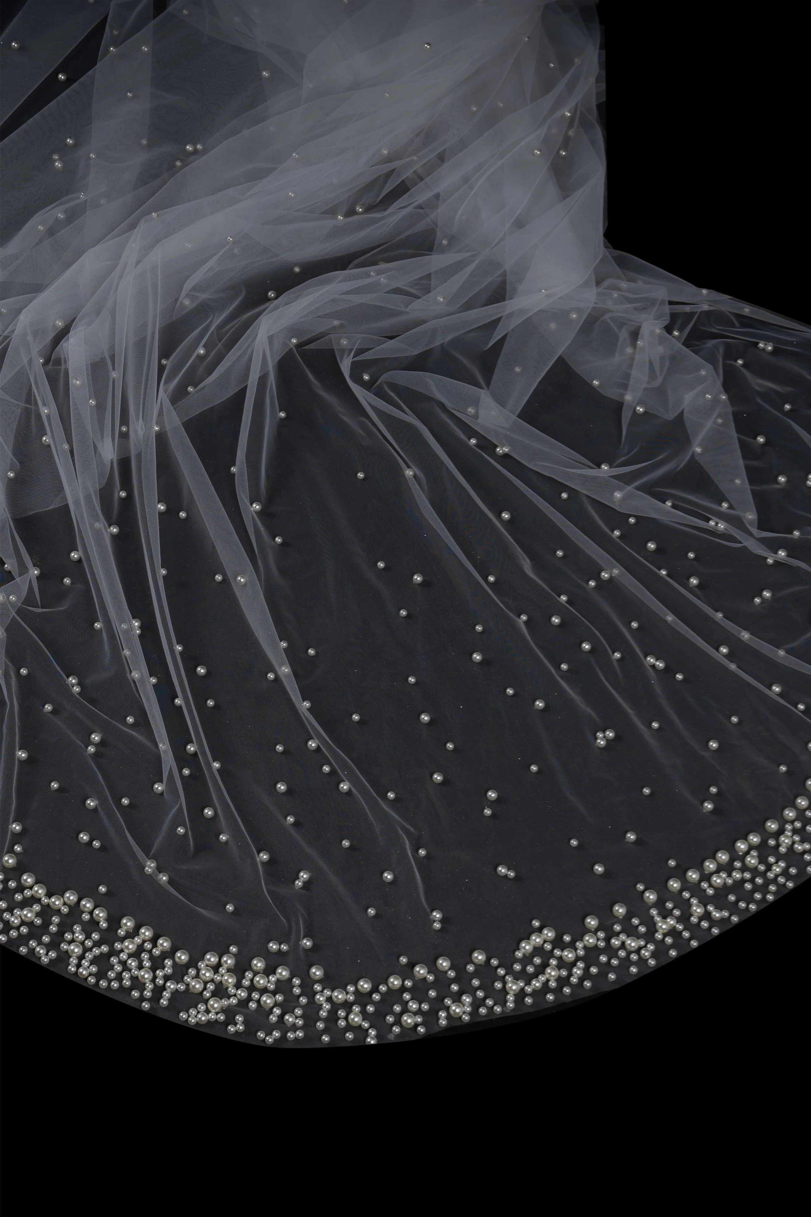 Deirdre Simple Long Tulle With Pearls Wedding Veils