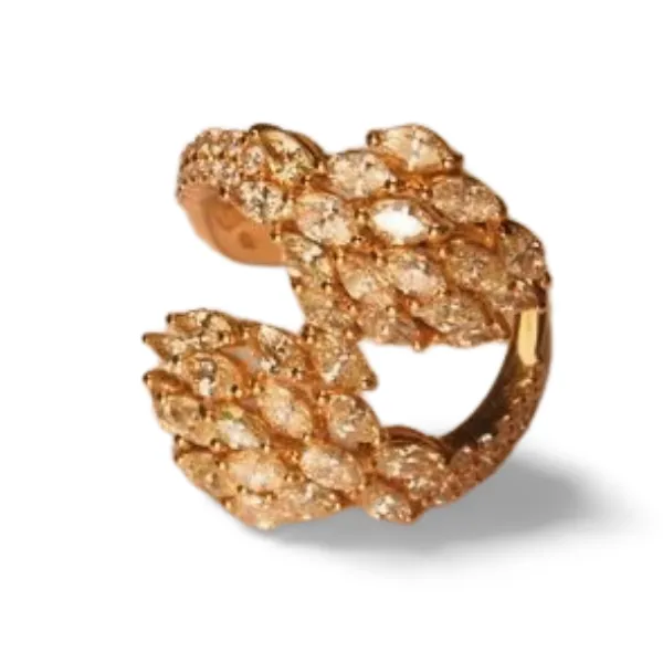 Designer Gorgeous 18K Pink Rose Gold Bypass Diamond Marquise Cocktail Ring Band