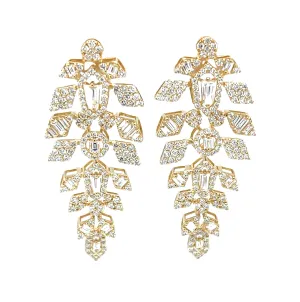 Diamond Round and Baguette Dangle Earrings in 18k Yellow Gold, 1.86 Carats Total
