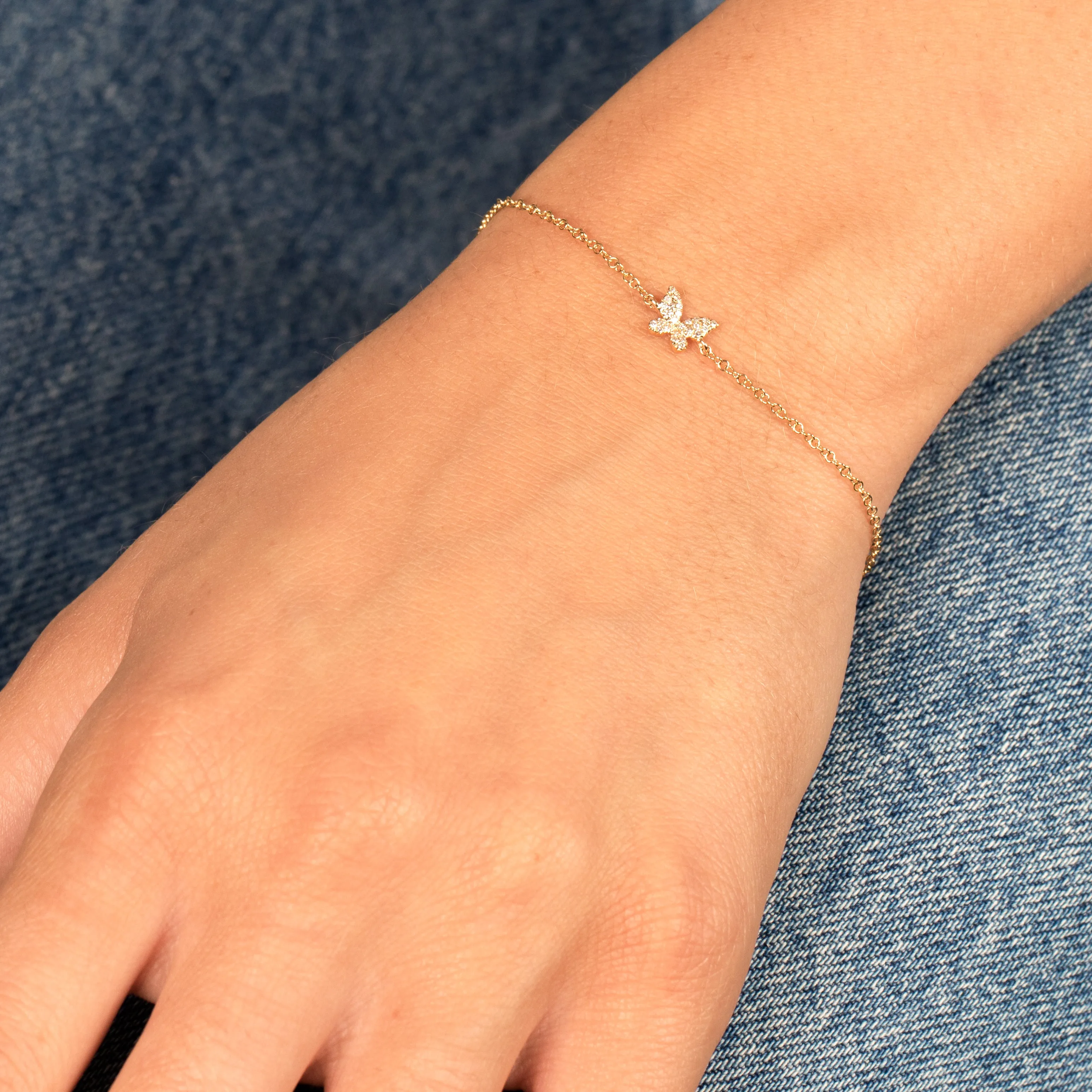 Diamond Tiny Butterfly Bracelet 14K