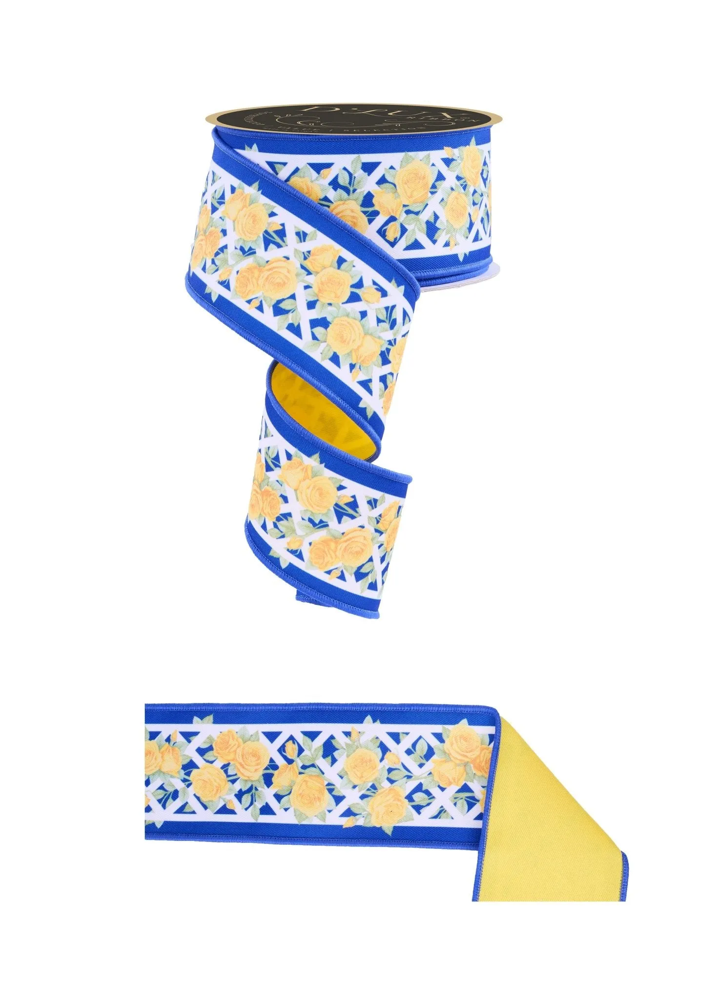 D'Lux 2.5" Rose Trellis/Fused: Blue, Yellow, Green (10 Yards) LX100625