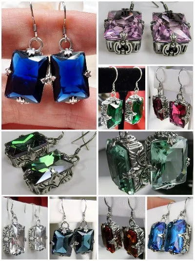 E15, GL Earrings, Art Deco Sterling Silver Filigree, Vintage Jewelry Design#E15.