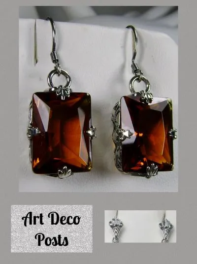 E15, GL Earrings, Art Deco Sterling Silver Filigree, Vintage Jewelry Design#E15.