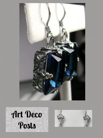 E15, GL Earrings, Art Deco Sterling Silver Filigree, Vintage Jewelry Design#E15.