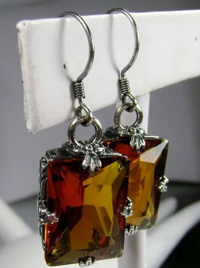 E15, GL Earrings, Art Deco Sterling Silver Filigree, Vintage Jewelry Design#E15.