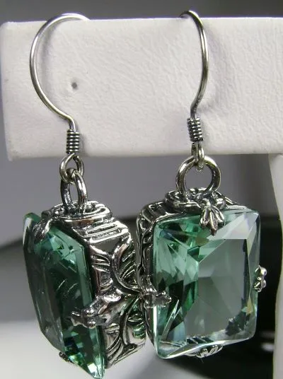 E15, GL Earrings, Art Deco Sterling Silver Filigree, Vintage Jewelry Design#E15.