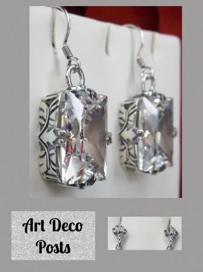 E15, GL Earrings, Art Deco Sterling Silver Filigree, Vintage Jewelry Design#E15.