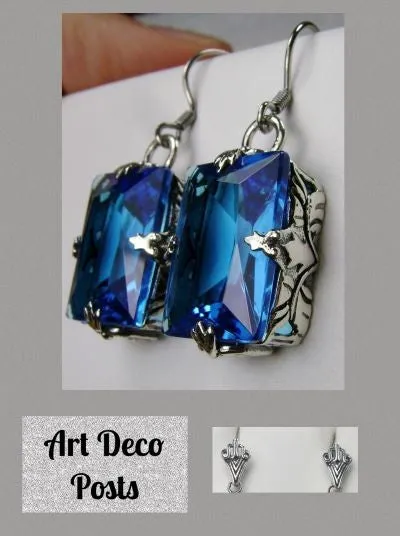 E15, GL Earrings, Art Deco Sterling Silver Filigree, Vintage Jewelry Design#E15.