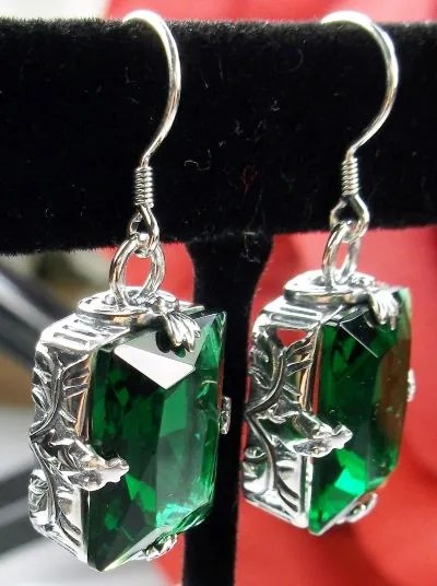 E15, GL Earrings, Art Deco Sterling Silver Filigree, Vintage Jewelry Design#E15.