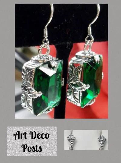 E15, GL Earrings, Art Deco Sterling Silver Filigree, Vintage Jewelry Design#E15.