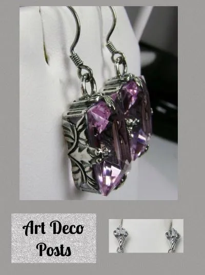 E15, GL Earrings, Art Deco Sterling Silver Filigree, Vintage Jewelry Design#E15.