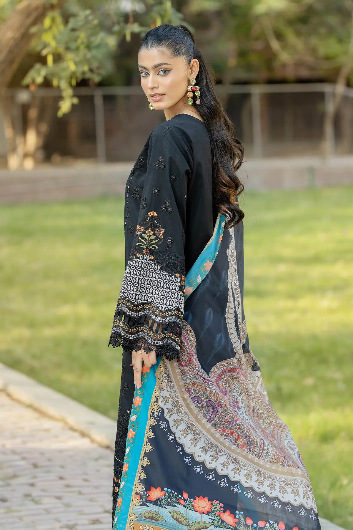 Elegant Black Shade Embroidered Pakistani Salwar Kameez Dupatta Suit