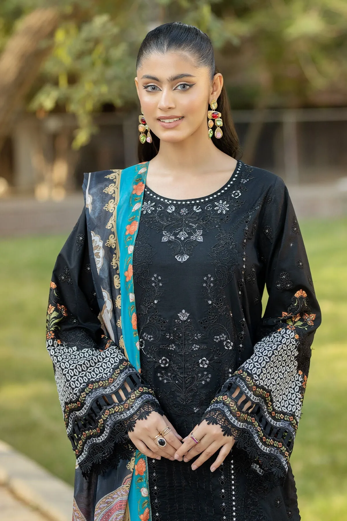 Elegant Black Shade Embroidered Pakistani Salwar Kameez Dupatta Suit