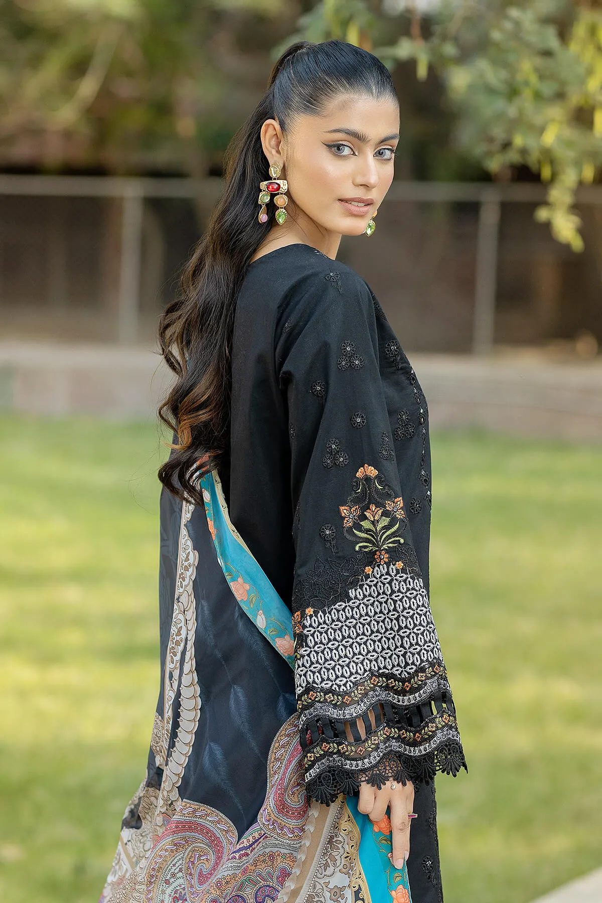 Elegant Black Shade Embroidered Pakistani Salwar Kameez Dupatta Suit