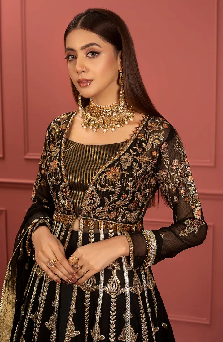 Elegant Embroidered Black Pakistani Pishwas Lehenga Wedding Dress