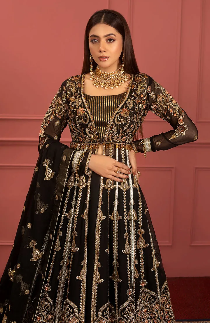 Elegant Embroidered Black Pakistani Pishwas Lehenga Wedding Dress