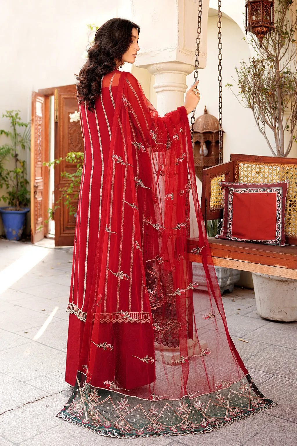 Elegant Embroidered Cherry Red Pakistani Salwar Kameez Dupatta Suit