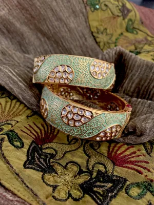 Elegant Mint Kundan Kadas- Set of 2