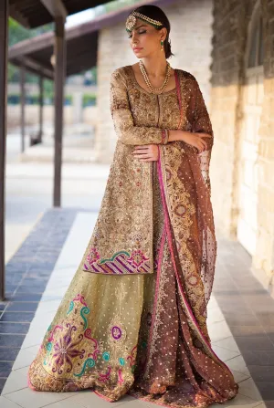 Elegant Pakistani designer outfit in vibrant gold color # B3322