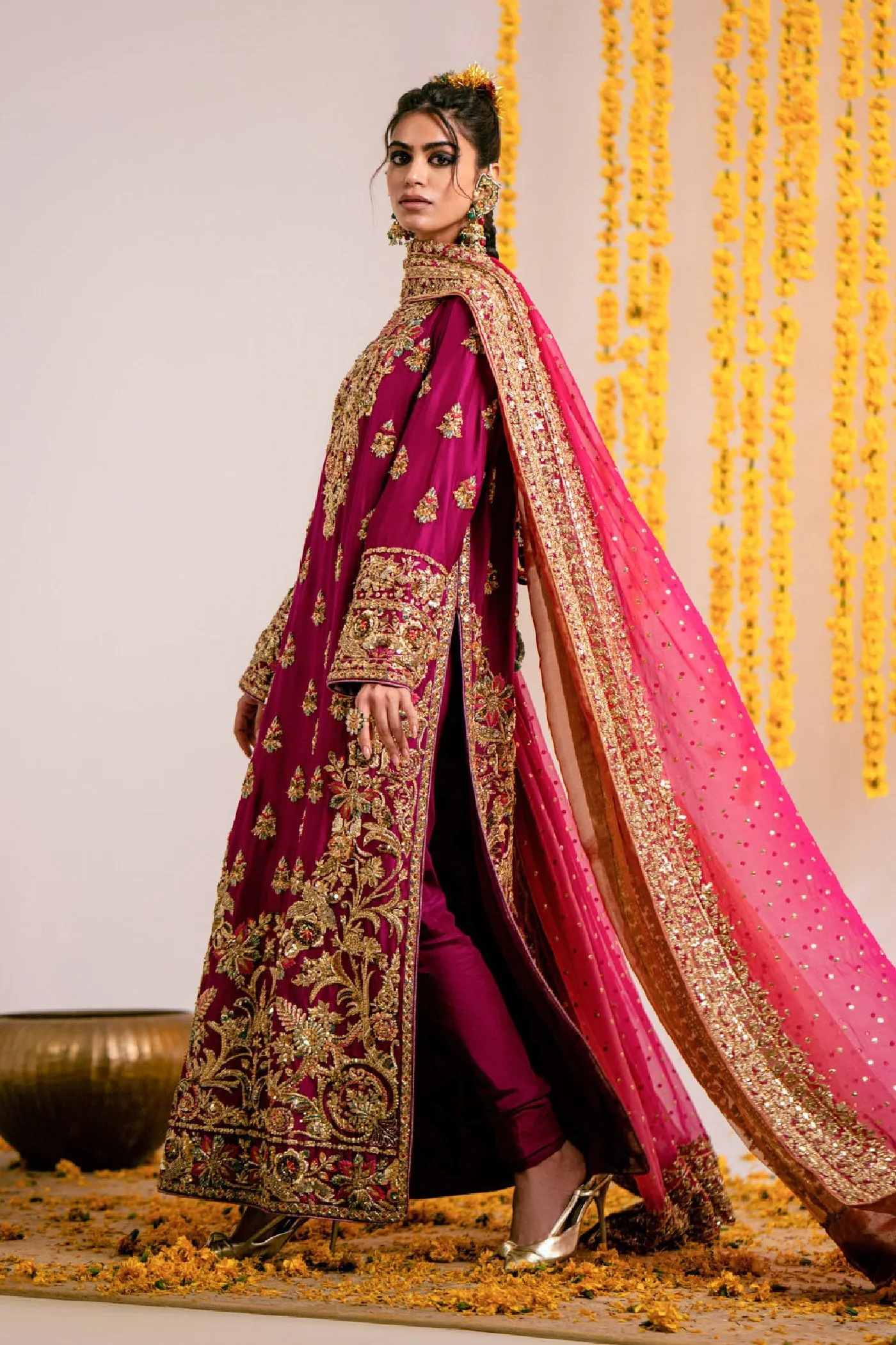 Elegant Pakistani Wedding Dress in Long Kameez Style