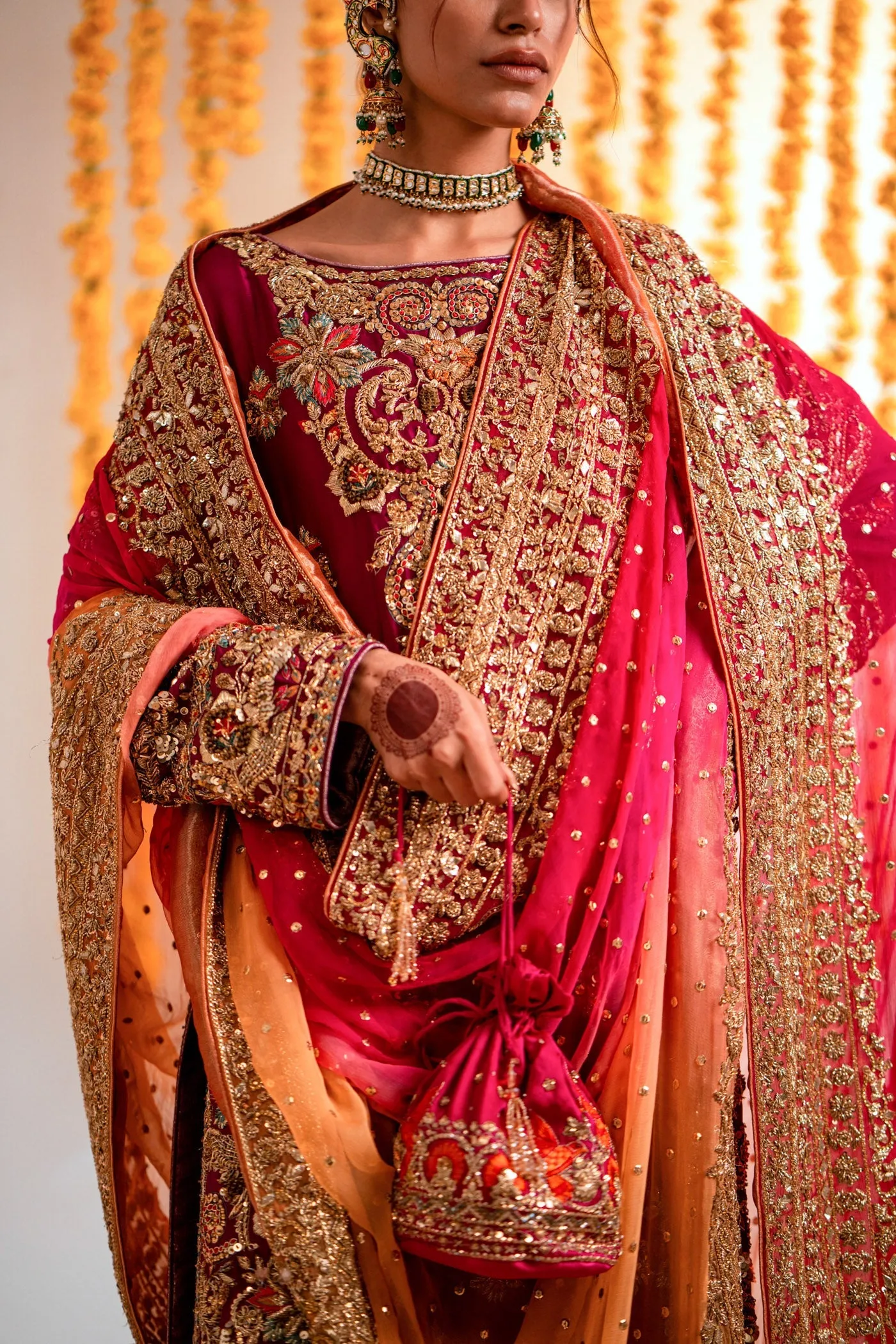 Elegant Pakistani Wedding Dress in Long Kameez Style