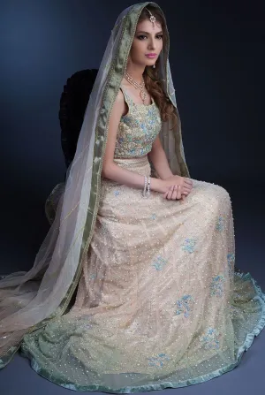 Elegant white peach lehnga with mukaish and gotta work # B3330