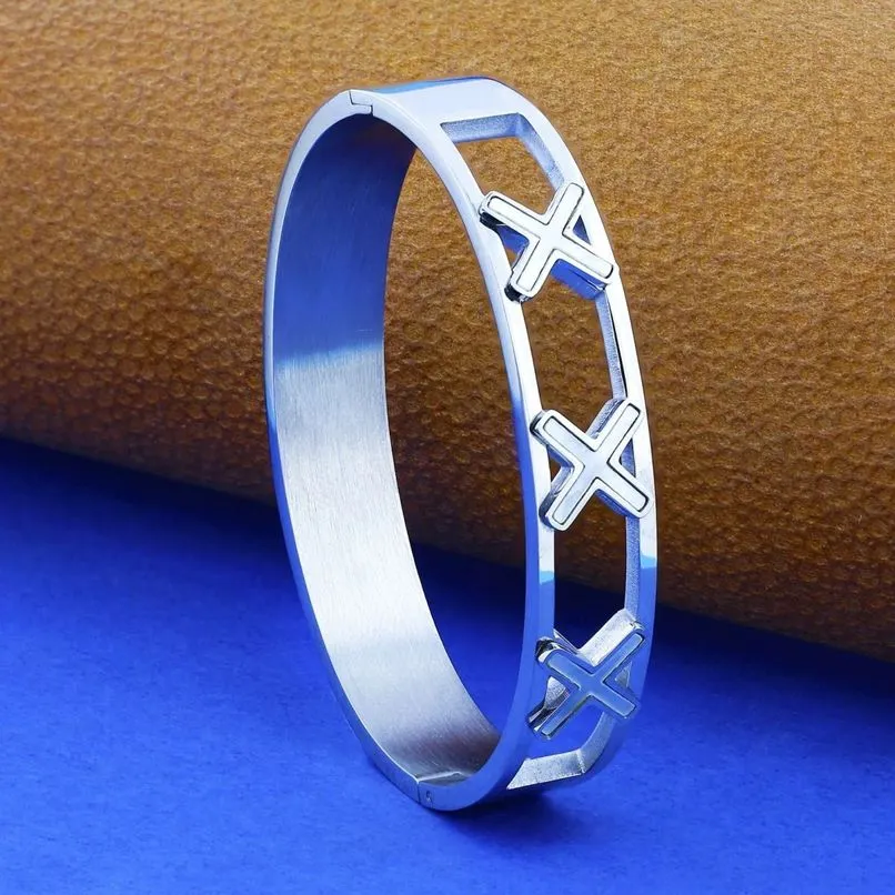 Elegant X Cross Stainless Steel Openable Bangle Cuff Kada Bracelet for Women