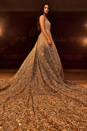 Embellished Long Tail Pakistani Bridal Gown for Wedding