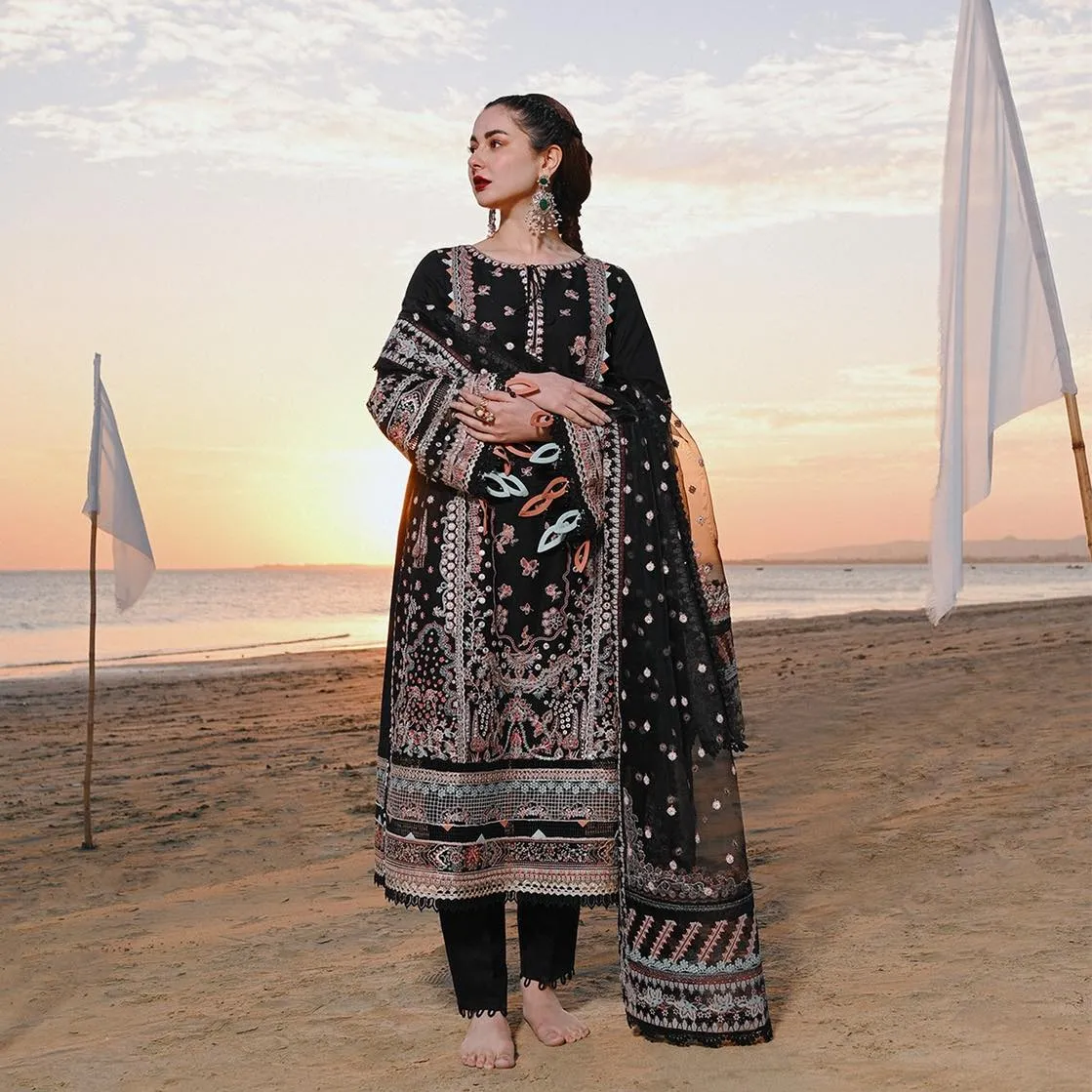 Embroidered Kameez and Trouser Pakistani Black Dress