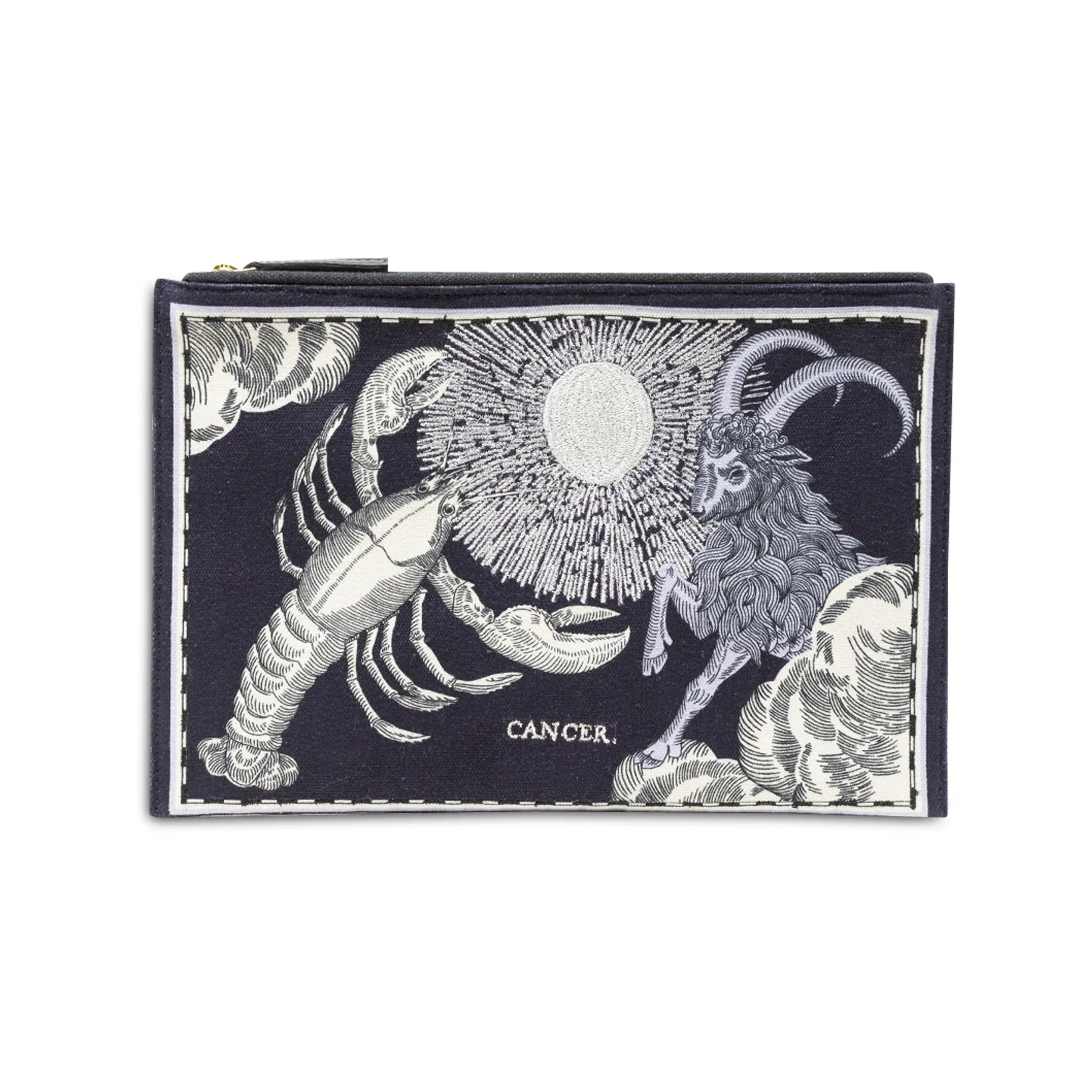 Embroidered Pouch, Astro Cancer In Blue #3