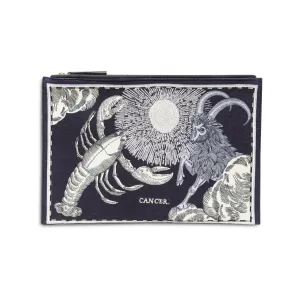 Embroidered Pouch, Astro Cancer In Blue #3