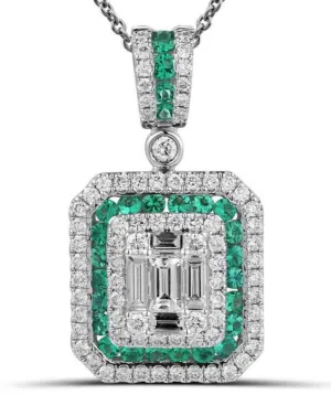Emerald & Emerald Cut Diamond Pendant Necklace