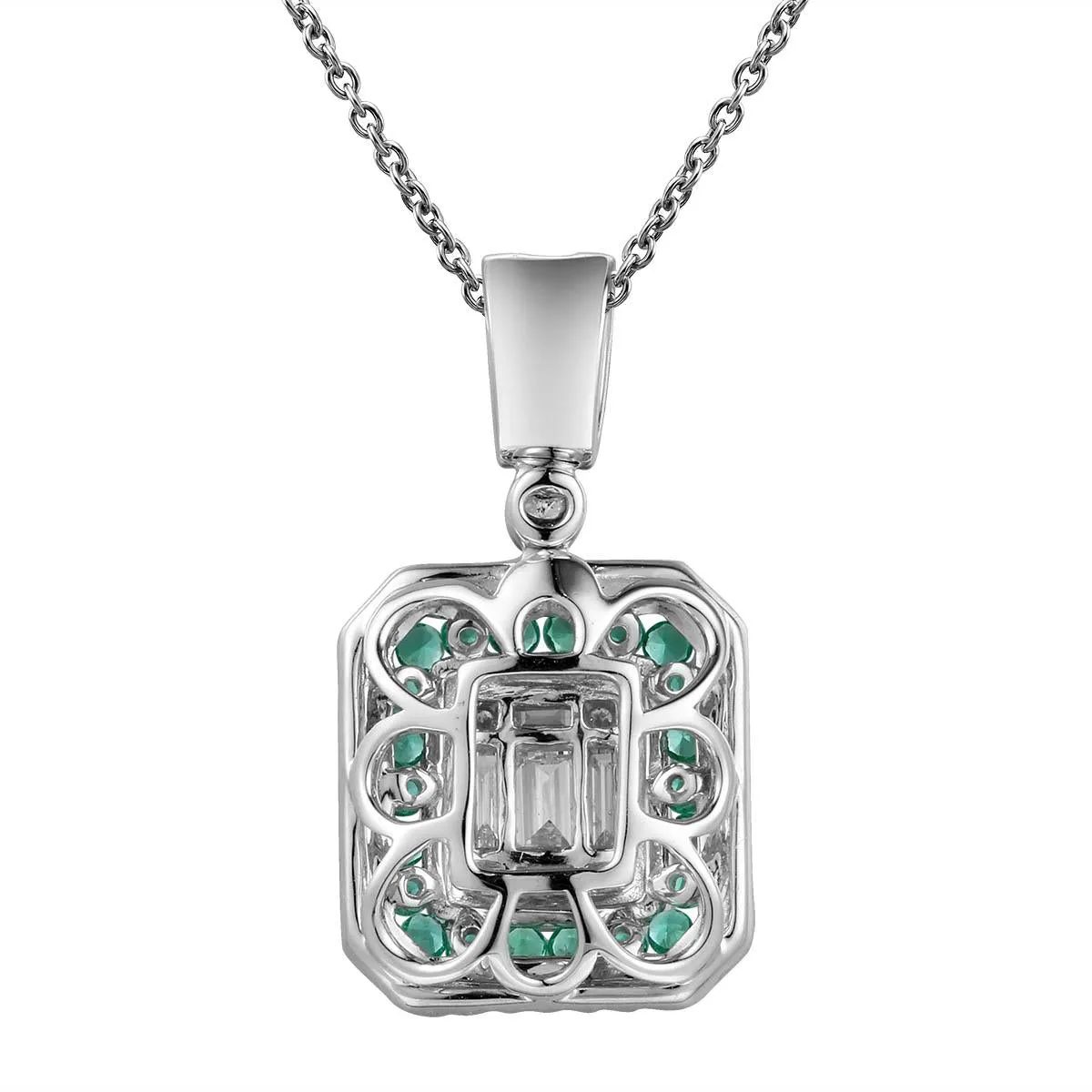 Emerald & Emerald Cut Diamond Pendant Necklace