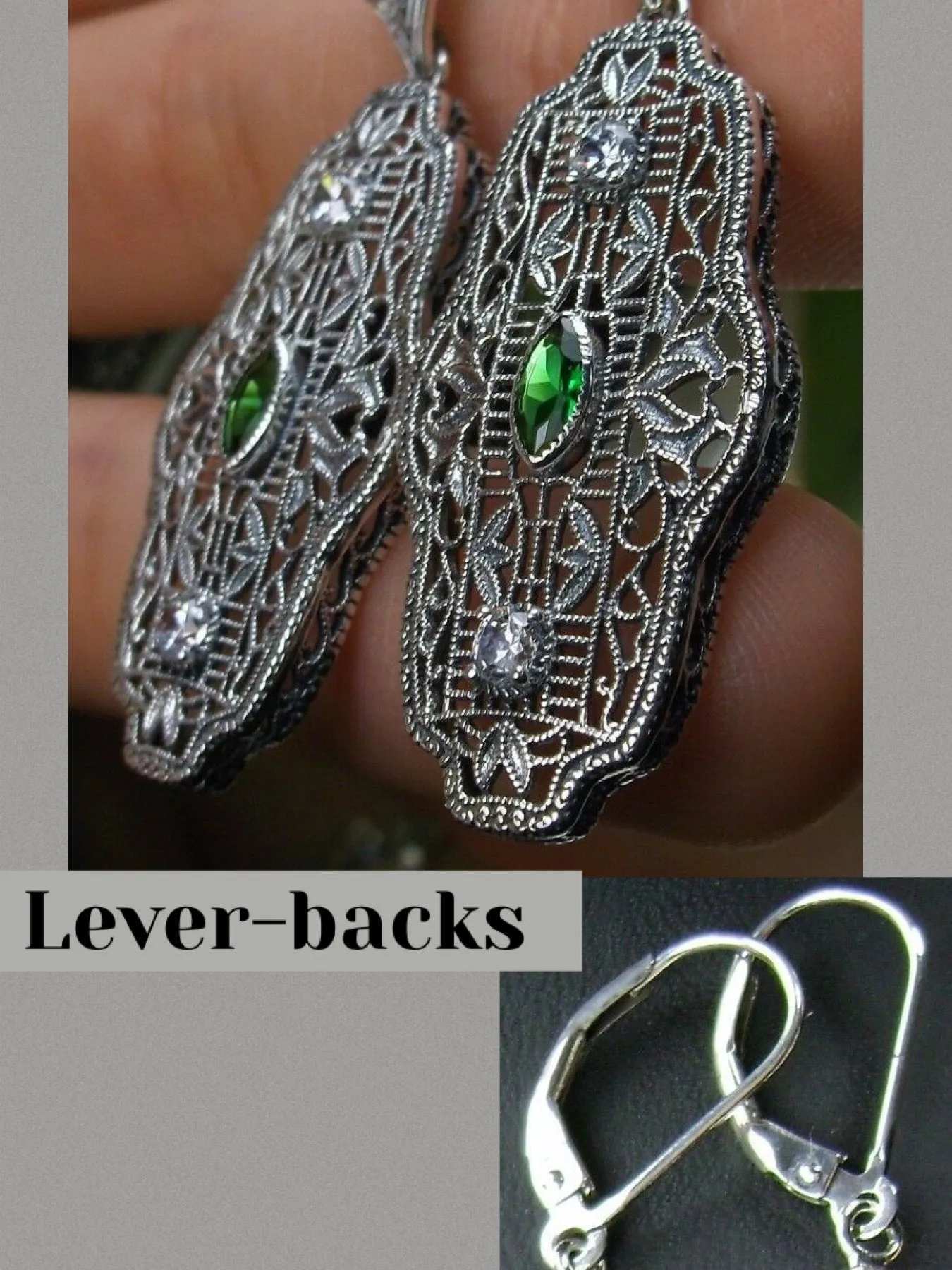 Emerald Earrings & Pendant Set, Vintage Revival Jewelry, Chainmail #S61