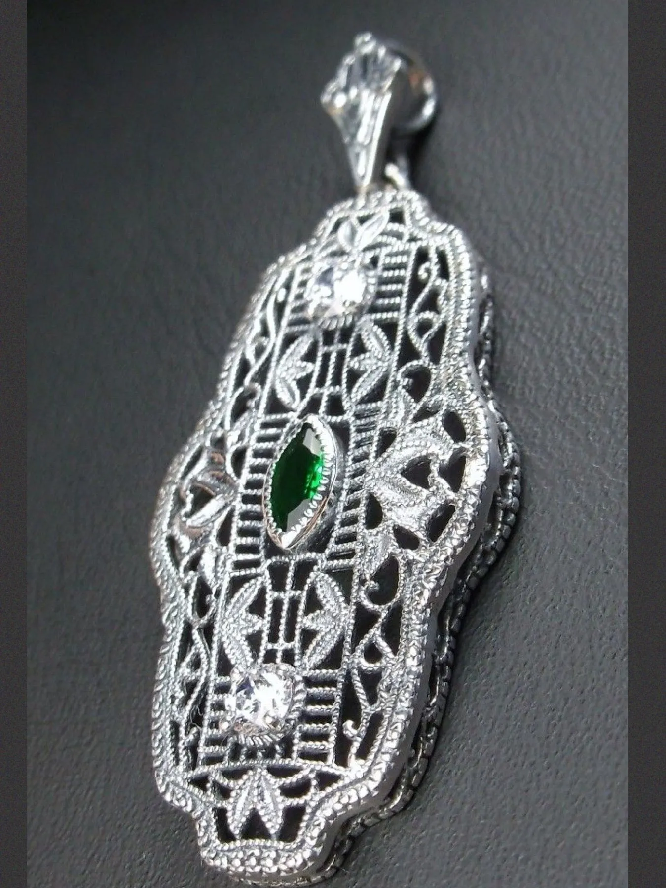 Emerald Earrings & Pendant Set, Vintage Revival Jewelry, Chainmail #S61