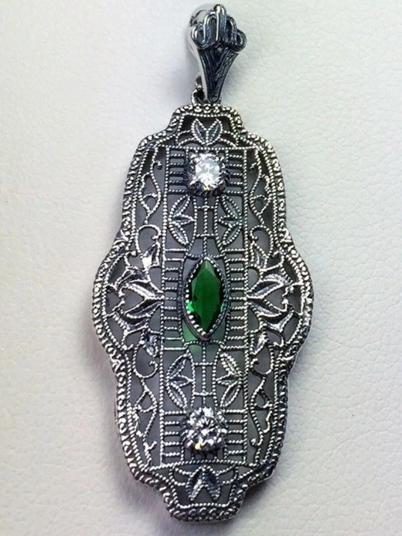 Emerald Earrings & Pendant Set, Vintage Revival Jewelry, Chainmail #S61