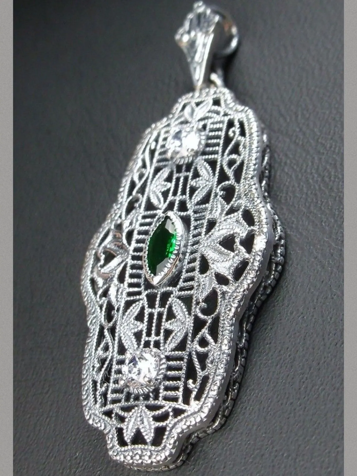 Emerald Earrings & Pendant Set, Vintage Revival Jewelry, Chainmail #S61